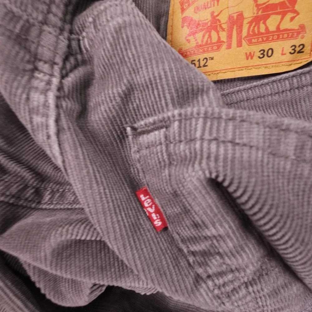 Levis 512 Pants Mens 30x32 Gray Corduroy Slim‎ Taper 5-Pocket Stretch Red Tab